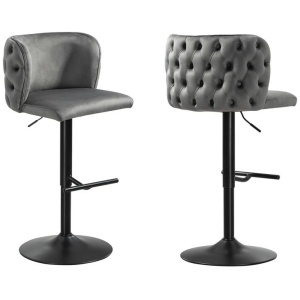 Lara Tufted Height Adjustable Swivel Bar Stools with Footrest - Dark Grey