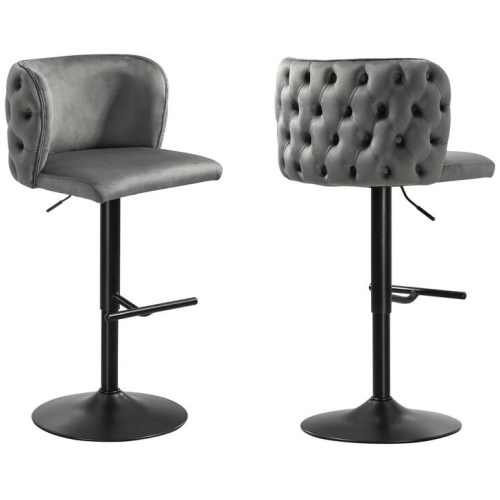 Lara Tufted Height Adjustable Swivel Bar Stools with Footrest - Dark Grey