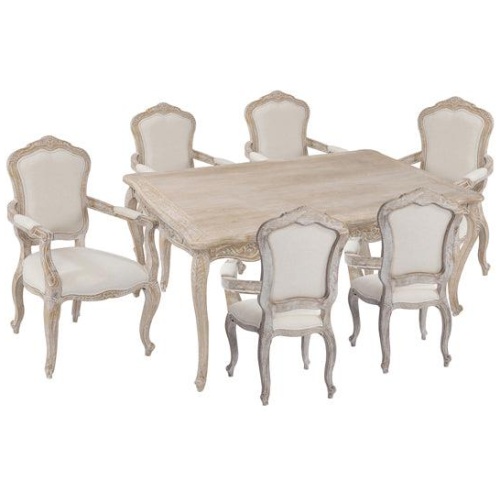 Large Size Oak Wood White Washed Finish Arm Chair Dining Set