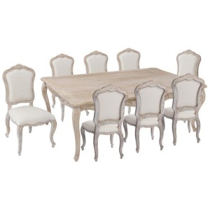 Large Size Oak Wood White Washed Finish Dining Set