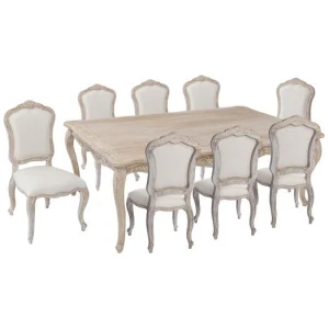 Large Size Oak Wood White Washed Finish Dining Set