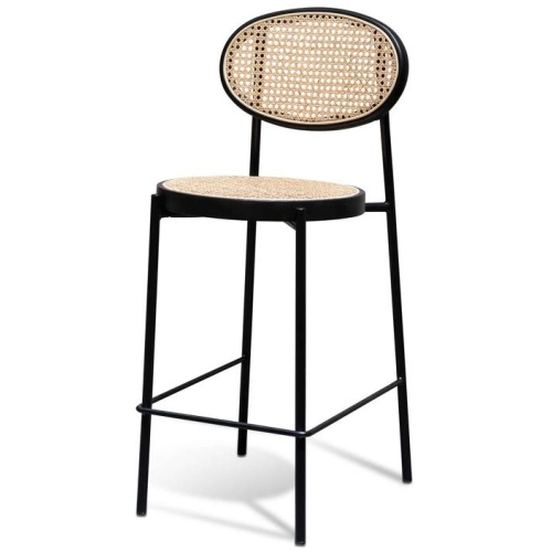 Lesley 65cm Natural Rattan Bar Stool - Black by Interior Secrets - AfterPay Available