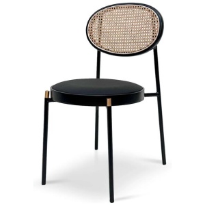 Lesley Natural Rattan Dining Chair - Black with Brass Cap by Interior Secrets - AfterPay Available