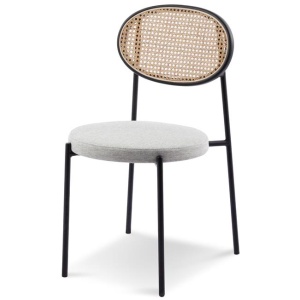 Lesley Rattan Back Dining Chair - Silver Grey Fabric by Interior Secrets - AfterPay Available