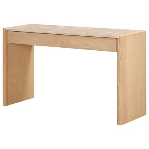 Linden 1.4m Travertine Top Console Table - Creme Ash by Interior Secrets - AfterPay Available