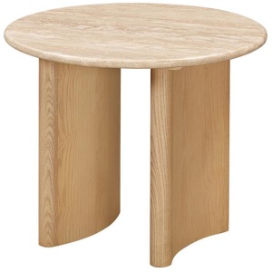 Linden 60cm Travertine Top Side Table - Creme Ash by Interior Secrets - AfterPay Available