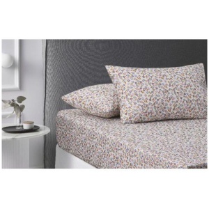 Lisa Washed Cotton Printed Fitted Ochre Sheet Set by Accessorize Queen
