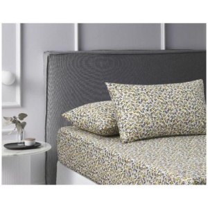 Lisa Washed Cotton Printed Fitted Teal Sheet Set by Accessorize Queen