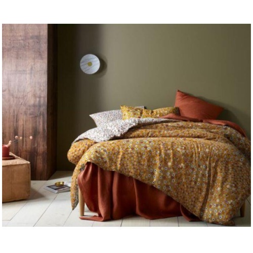 Lisa Washed Cotton Printed Ochre Quilt Cover Set by Accessorize Queen
