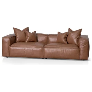 Loft 4 Seater Sofa with Cushion and Pillow - Caramel Brown Leather by Interior Secrets - AfterPay Available