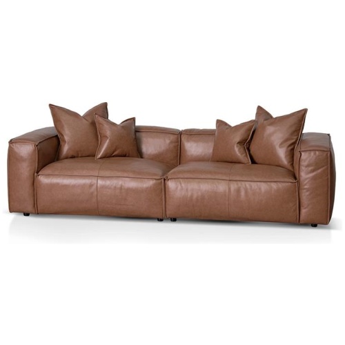 Loft 4 Seater Sofa with Cushion and Pillow - Caramel Brown Leather by Interior Secrets - AfterPay Available