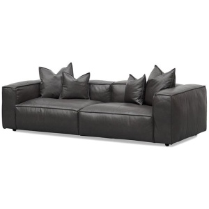 Loft 4 Seater Sofa with Cushion and Pillow - Shadow Grey Leather by Interior Secrets - AfterPay Available