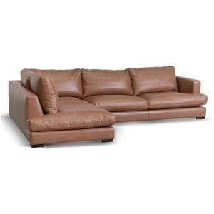 Lucinda 4 Seater Left Chaise Sofa - Caramel Brown Leather by Interior Secrets - AfterPay Available