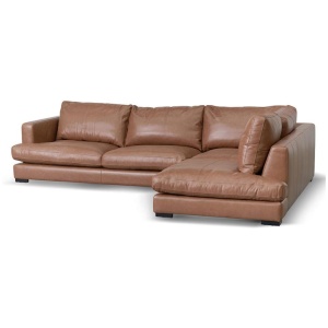 Lucinda 4 Seater Right Chaise Leather Sofa - Caramel Brown by Interior Secrets - AfterPay Available