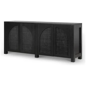Lucius 1.95m Black Oak Sideboard Unit - Rattan by Interior Secrets - AfterPay Available
