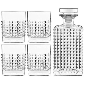 Luigi Bormioli Mixology Elixir 5 Piece Crystal Glass Whisky Set with Decanter & Glasses