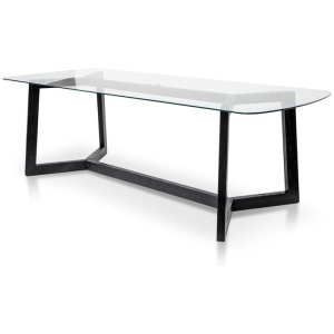 Massey 2.4m Dining Table - Glass Top with Black Base by Interior Secrets - AfterPay Available