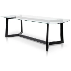 Massey 2.4m Dining Table - Glass Top with Black Base by Interior Secrets - AfterPay Available