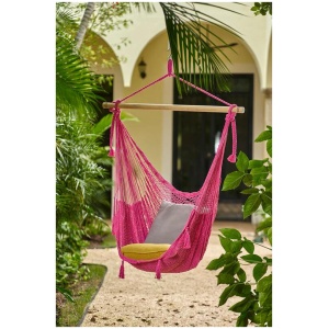 Mayan Legacy Extra Large Outdoor Cotton Mexican Hammock Chair in Mexican Pink Colour