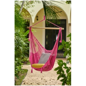 Mayan Legacy Extra Large Outdoor Cotton Mexican Hammock Chair in Mexican Pink Colour