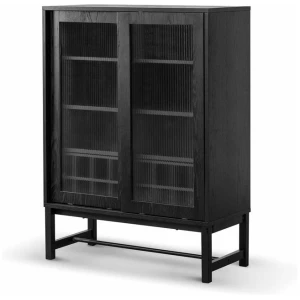 Maynard Black Bar Cabinet - Flute Glass Doors by Interior Secrets - AfterPay Available