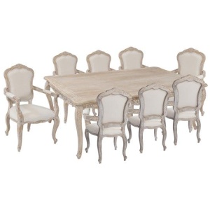 Medium Size Oak Wood White Washed Finish Arm Chair Dining Set