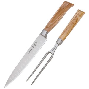 Messermeister Oliva Elite 2 Piece Kullenschliff Carving Knife Set with Olive Wood Handles