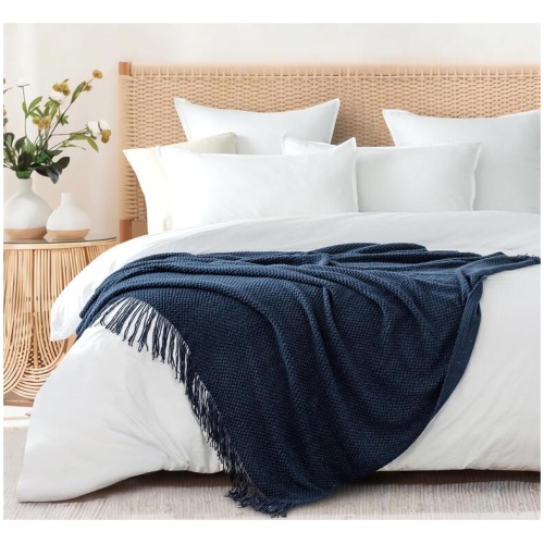 Micro Plush Knitted Woven Throw Blanket - Navy