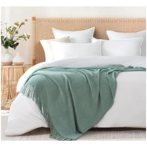 Micro Plush Knitted Woven Throw Blanket - Seafoam