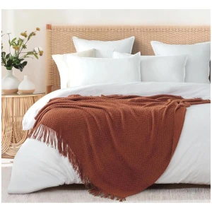 Micro Plush Knitted Woven Throw Blanket - Terracotta