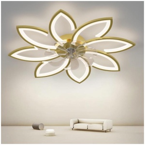 Modern Ceiling Light Fan, Low Profile, 6 Wind Speed, 3 Color (90cm, Gold)