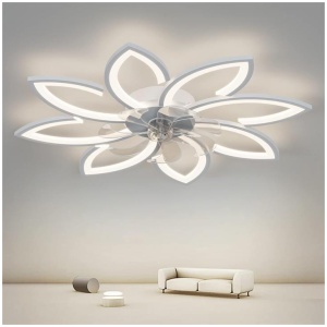 Modern Ceiling Light Fan, Low Profile, 6 Wind Speed, 3 Color (90cm, White)