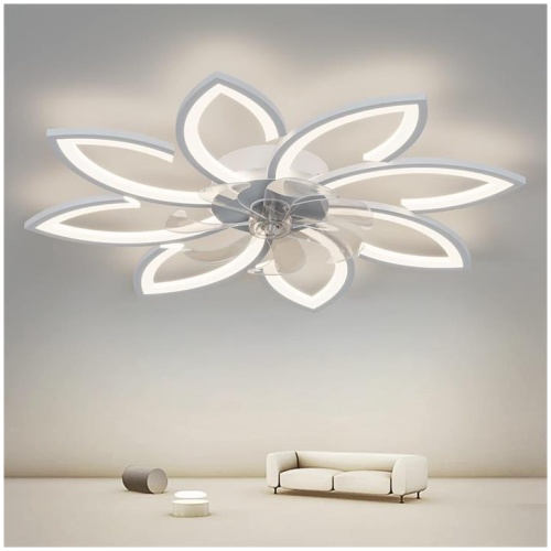 Modern Ceiling Light Fan, Low Profile, 6 Wind Speed, 3 Color (90cm, White)