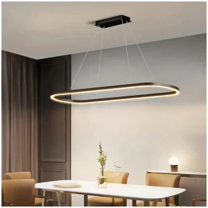 Modern Minimalist Oval Pendant Light Adjustable LED Chandelier Black