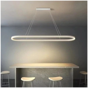 Modern Minimalist Oval Pendant Light Adjustable LED Chandelier White