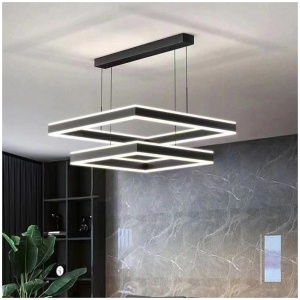 Modern Minimalist Square Pendant Light Adjustable LED Chandelier Double Layer(straight base)