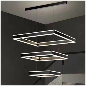 Modern Minimalist Square Pendant Light Adjustable LED Chandelier Triple Layer(straight base)