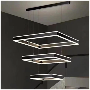 Modern Minimalist Square Pendant Light Adjustable LED Chandelier Triple Layer(straight base)