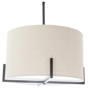 Modern Scandi Metal Hanging Pendant Lamp w/ Linen Shade Light - Matte Black
