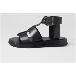 Mollini Atalian Mo Black Leather Black Sandals Womens Shoes Casual Sandals Flat Sandals