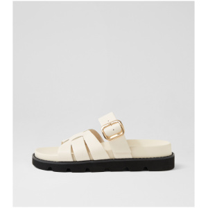 Mollini Cazali Mo Cream Black Sole Leather Cream Black Sole Sandals Womens Shoes Casual Sandals Flat Sandals