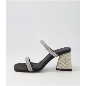 Mollini Emerence Mo Black Silver Jewels Leather Black Silver Sandals Womens Shoes Dress Heeled Sandals