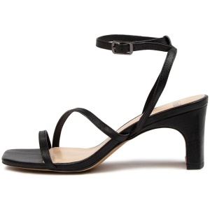 Mollini Heritage Mo Black Leather Black Sandals Womens Shoes Dress Heeled Sandals