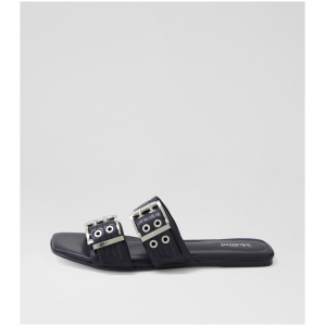 Mollini Lusta Mo Black Leather Black Sandals Womens Shoes Casual Sandals Flat Sandals