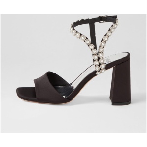 Mollini Mrs Mo Black Satin Black Sandals Womens Shoes Dress Heeled Sandals