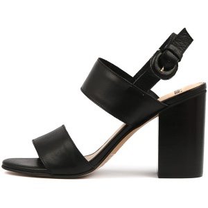 Mollini Oline Black Leather Black Sandals Womens Shoes Casual Heeled Sandals