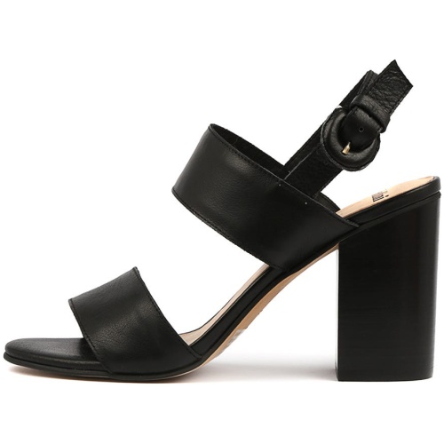 Mollini Oline Black Leather Black Sandals Womens Shoes Casual Heeled Sandals