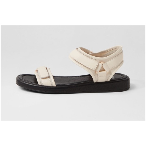 Mollini Rising Mo Cream Black Sole Leather Cream Black Sole Sandals Womens Shoes Casual Sandals Flat Sandals
