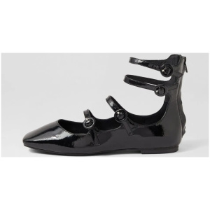 Mollini Tenisha Mo Black Patent Leather Black Shoes Womens Shoes Casual Flat Shoes