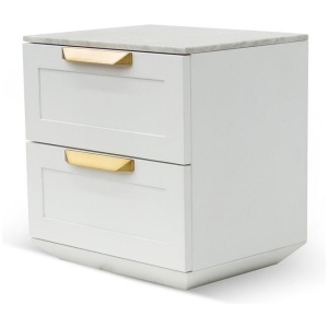Nelda Bedside Table - White with Marble Top by Interior Secrets - AfterPay Available